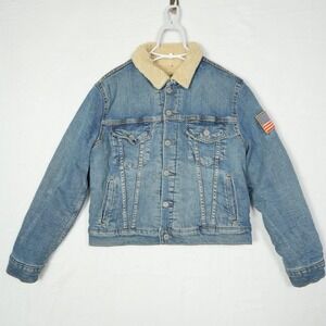 Vtg Polo Jeans Co. Ralph Lauren USA Flag Denim Jacket Youth L Women's S/Petite??